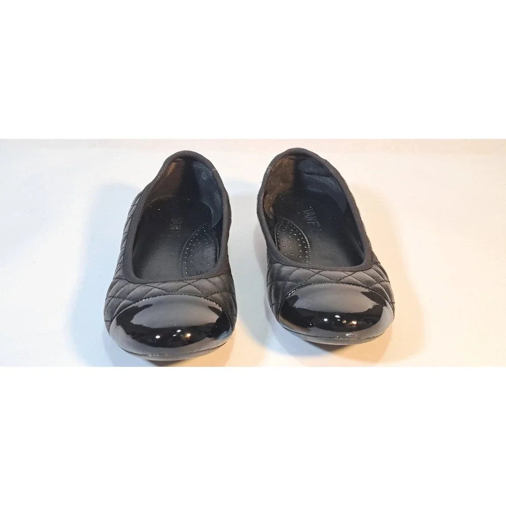 Vanelli Black Quilted Ballet Flats‎ with Patent Cap Toe Women's Size 6.5
